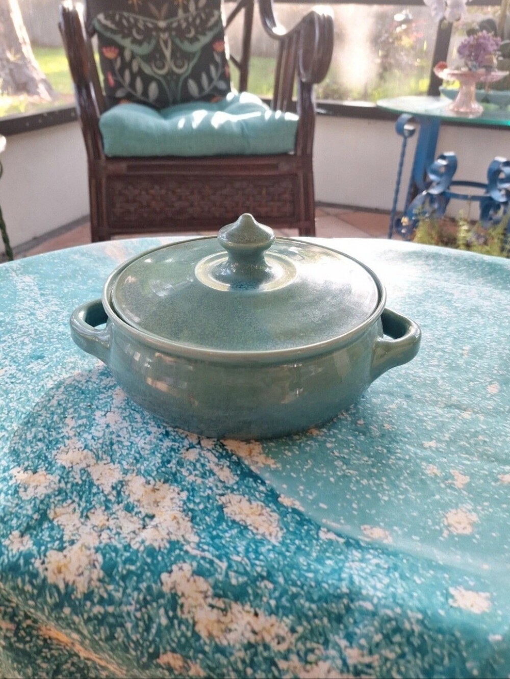 Source Unknown Teal Ceramic Covered Casserole Dish